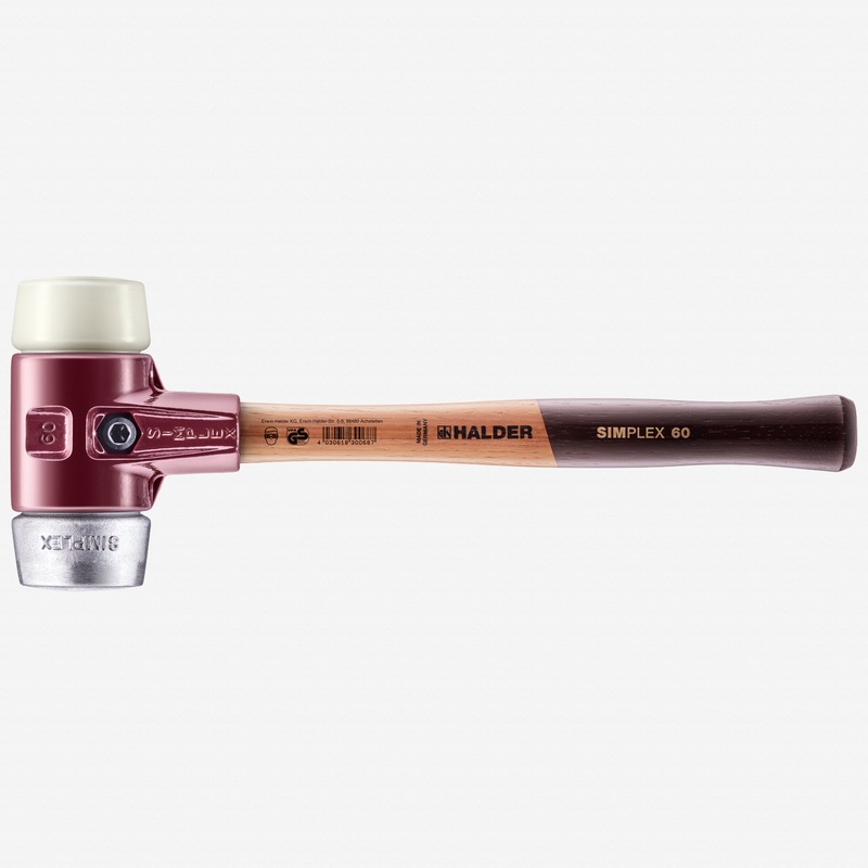 Halder Simplex Mallet with Nylon and Aluminum Inserts  / Cast Iron Housing and Wood Handle, 2.36" / 61.02 oz.