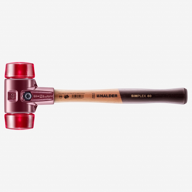 Halder Simplex Mallet with Red Acetate Plastic Inserts and Cast Iron Housing, 2.36" / 53.62 oz.