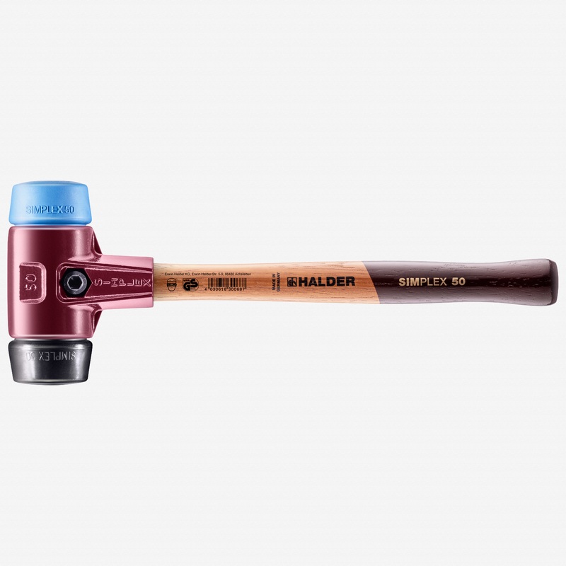 Halder Simplex Mallet with Soft Blue Rubber/Black Rubber Inserts and Cast Iron Housing, 1.97" / 38.63 oz.