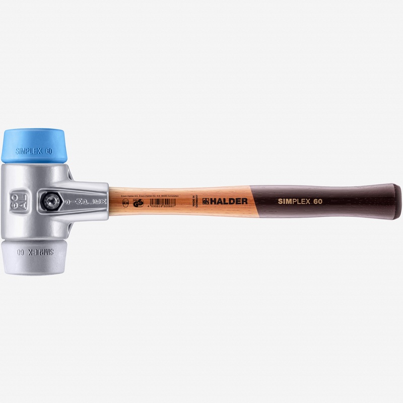 Halder Simplex Mallet with Soft Blue Rubber/Grey Rubber Inserts and Lightweight Aluminum Housing, 2.36" / 29.91 oz.