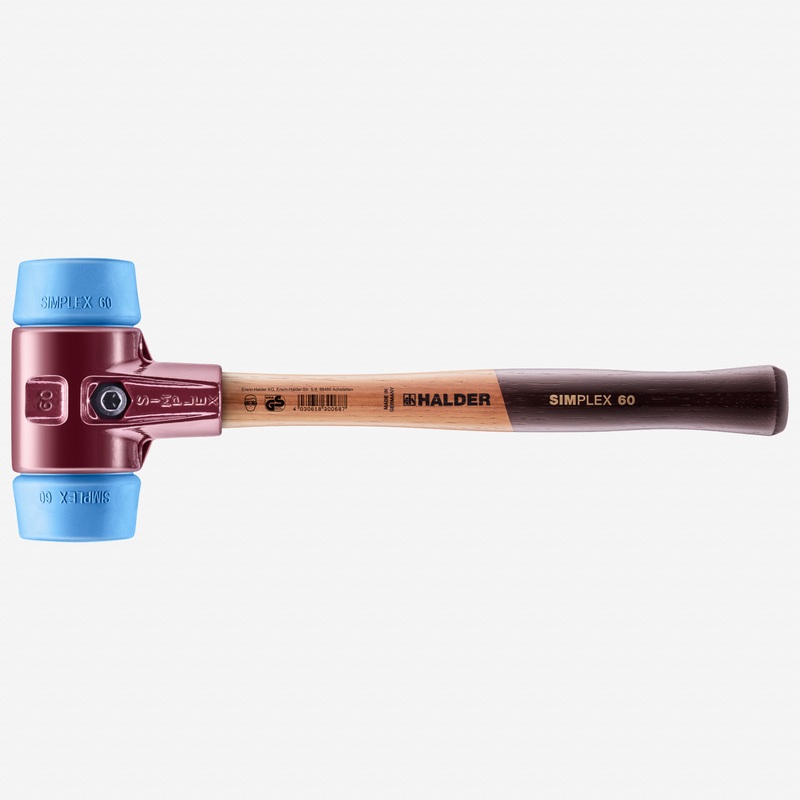 Halder Simplex Mallet with Soft Blue Rubber Inserts and Cast Iron Housing, 2.36"/ 52 oz