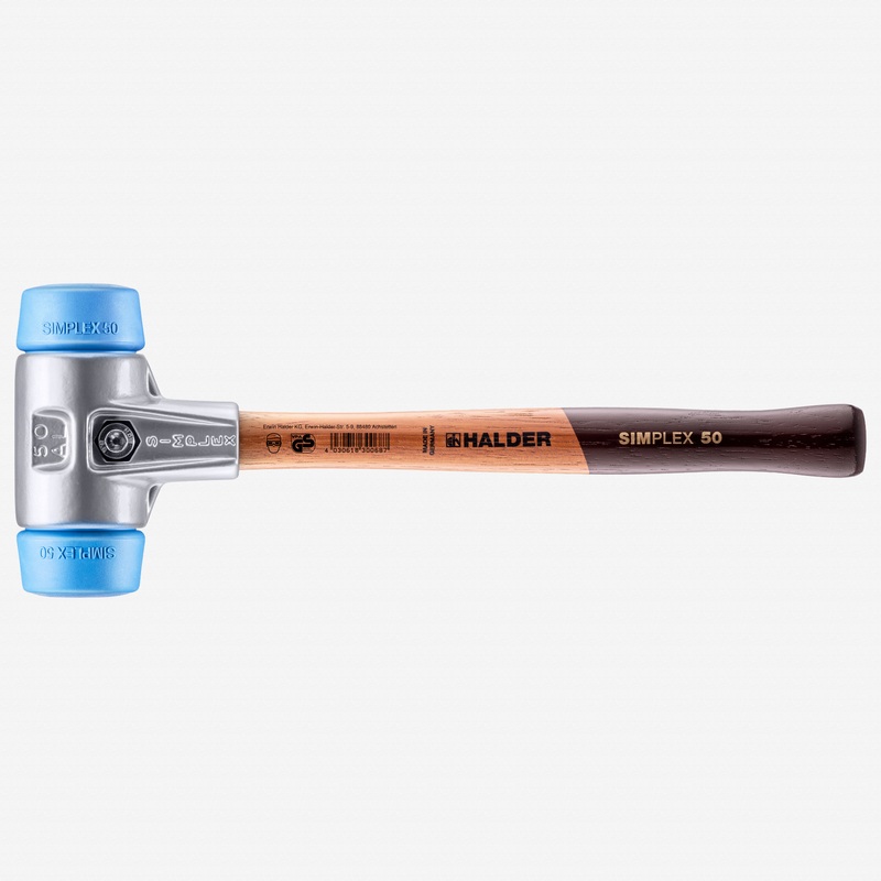 Halder Simplex Mallet with Soft Blue Rubber Inserts and Lightweight Aluminum Housing, 1.97" / 23.1 oz.