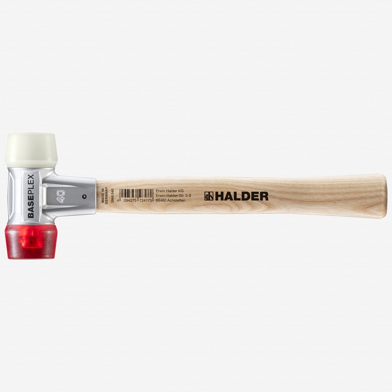 Halder Baseplex Mallet with Nylon/Red Plastic Face Inserts and Zinc Die Cast Housing, 4.21" / 17.99 oz.