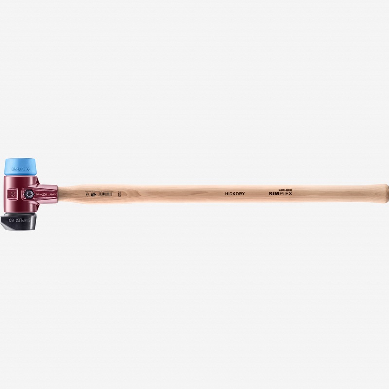 Halder Simplex Long Handle Mallet with Soft Blue Rubber/STAND-UP Black Rubber Inserts and Cast Iron Housing, 2.36" / 64.73 oz.