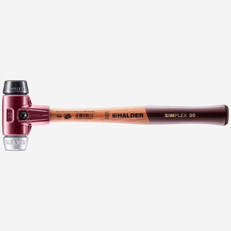 Halder Simplex Mallet with Black Rubber/Aluminum Inserts and Cast Iron Housing, 1.18" / 13.23 oz.