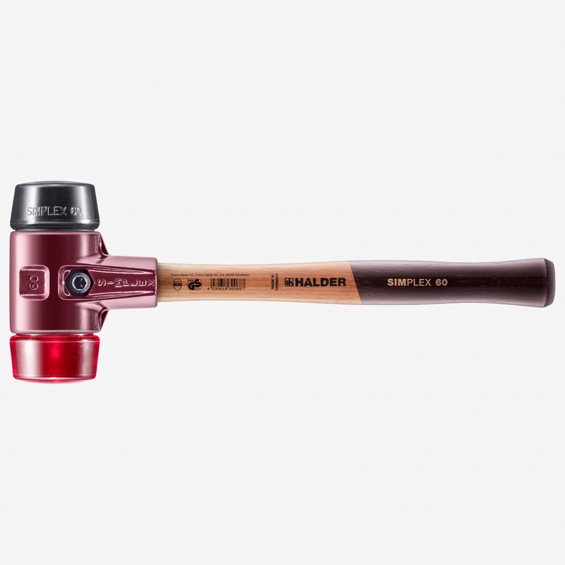 Halder Simplex Mallet with Black Rubber/Red Plastic Inserts and Cast Iron Housing, 2.36" / 52.91 oz.