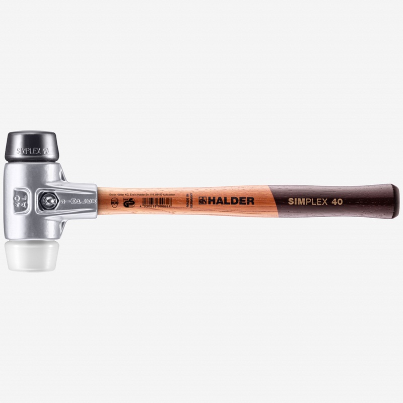 Halder Simplex Mallet with Black Rubber/Superplastic Inserts and Lightweight Aluminum Housing, 1.57" / 13.23 oz.