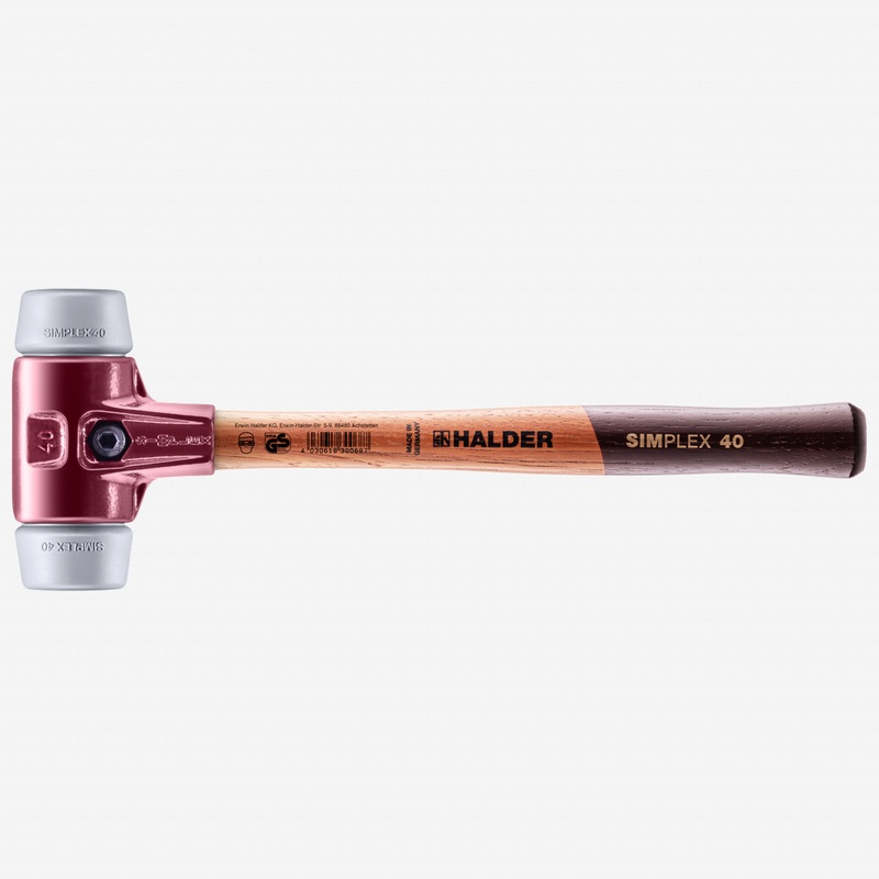 Halder Simplex Mallet with Non-Marring Grey Rubber Inserts and Cast Iron Housing, 1.57" / 21.16 oz.
