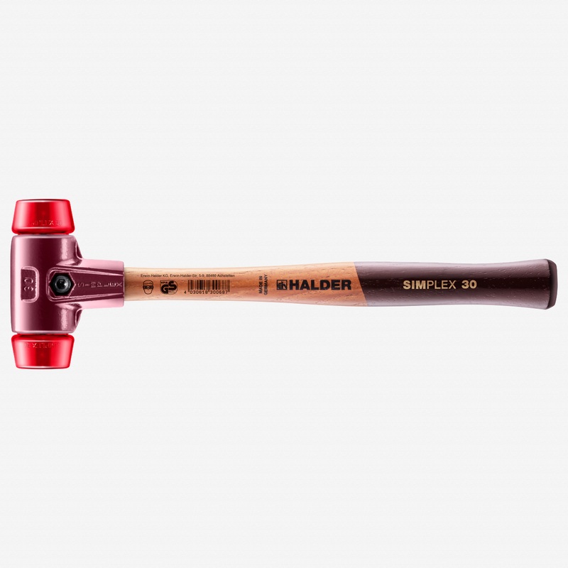 Halder Simplex Mallet with Red Acetate Plastic Inserts and Cast Iron Housing, 1.18" / 12.17 oz.