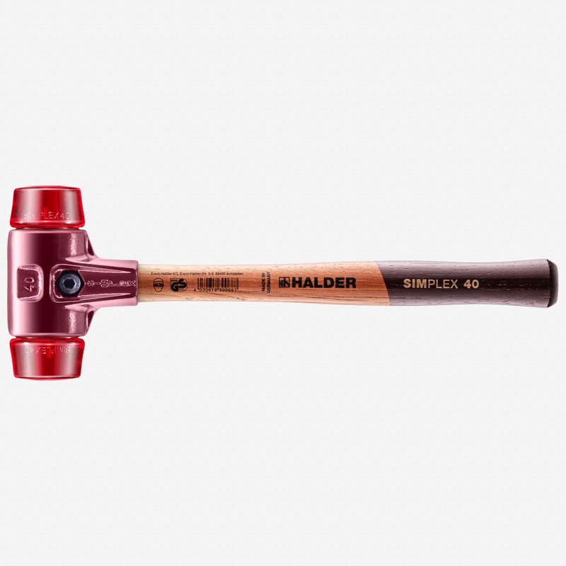 Halder Simplex Mallet with Red Acetate Plastic Inserts and Cast Iron Housing, 1.57" / 22.4 oz.