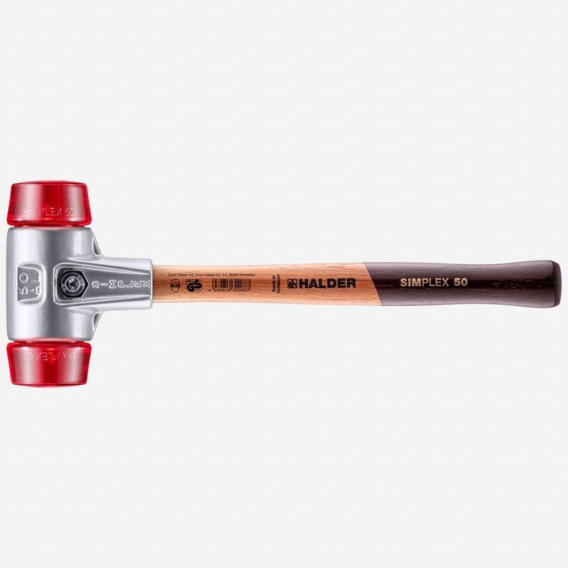 Halder Simplex Mallet with Red Acetate Plastic Inserts and Lightweight Aluminum Housing, 1.97" / 25.4 oz.