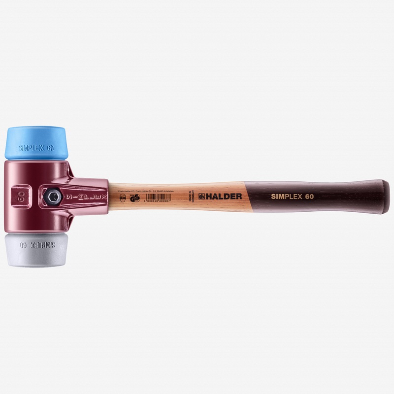Halder Simplex Mallet with Soft Blue Rubber/Grey Rubber Inserts and Cast Iron Housing, 2.36" / 50.09 oz.