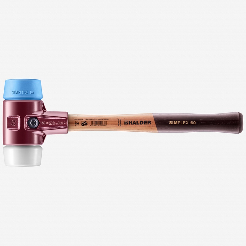 Halder Simplex Mallet with Soft Blue Rubber/Superplastic Inserts and Cast Iron Housing, 2.36" / 50.97 oz.