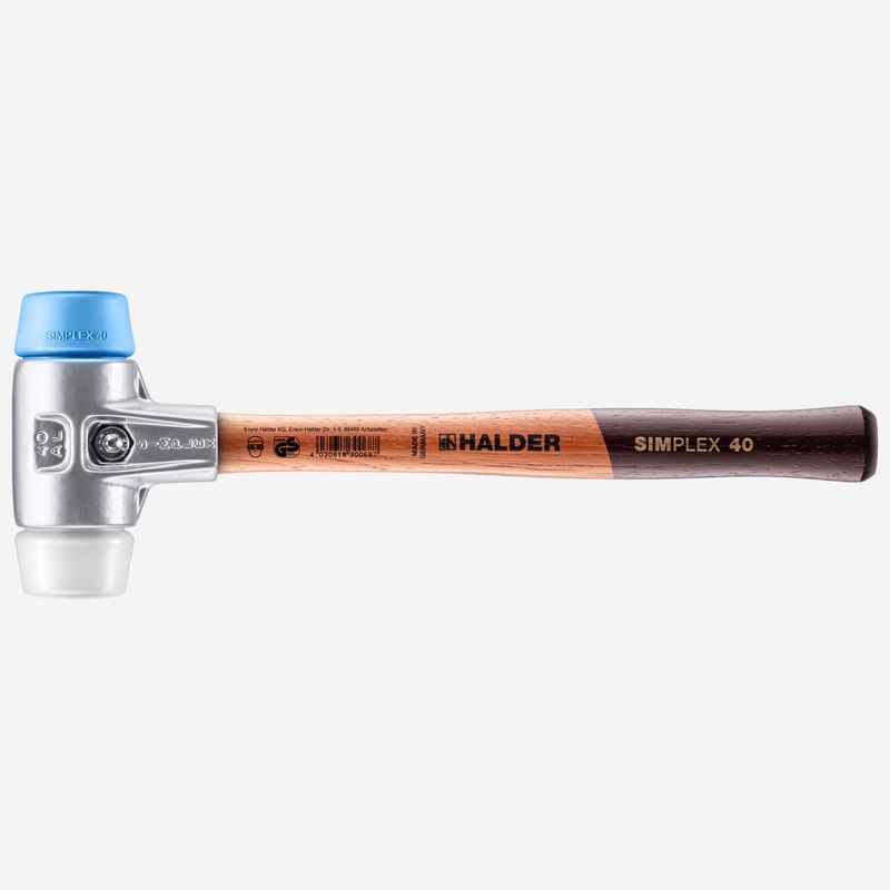 Halder Simplex Mallet with Soft Blue Rubber/Superplastic Inserts and Lightweight Aluminum Housing, 1.57" / 12.31 oz.