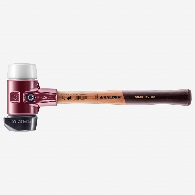 Halder Simplex Mallet with Superplastic/STAND-UP Black Rubber Inserts and Cast Iron Housing, 2.36" / 54.32 oz.