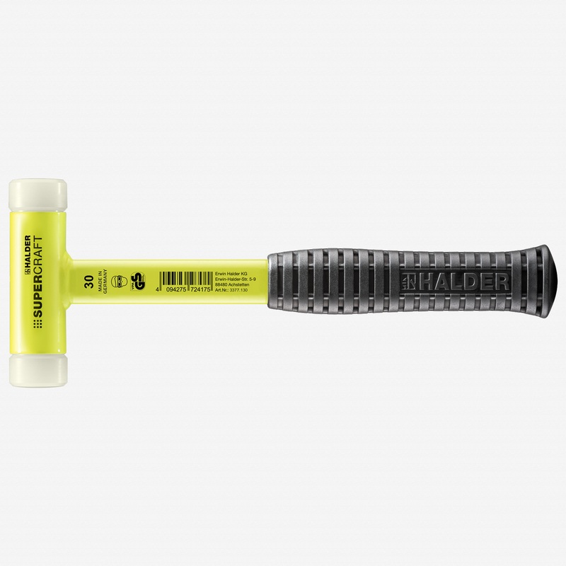 Halder Supercraft HI-VIZ Dead Blow, Non-Rebounding Hammer with Nylon Face Inserts and Steel Housing, 1.18" / 20.64 oz.
