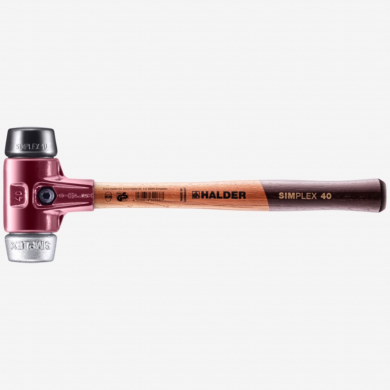 Halder Simplex Mallet with Black Rubber/Aluminum Inserts and Cast Iron Housing, 1.57" / 24.69 oz.