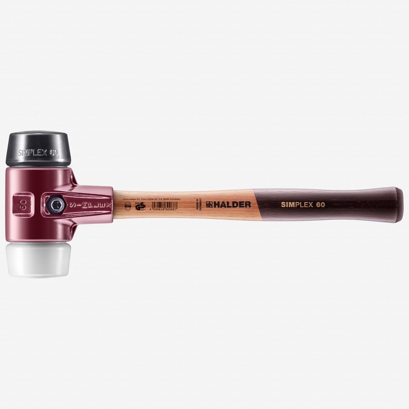 Halder Simplex Mallet with Black Rubber/Superplastic Inserts and Cast Iron Housing, 2.36" / 53.26 oz.