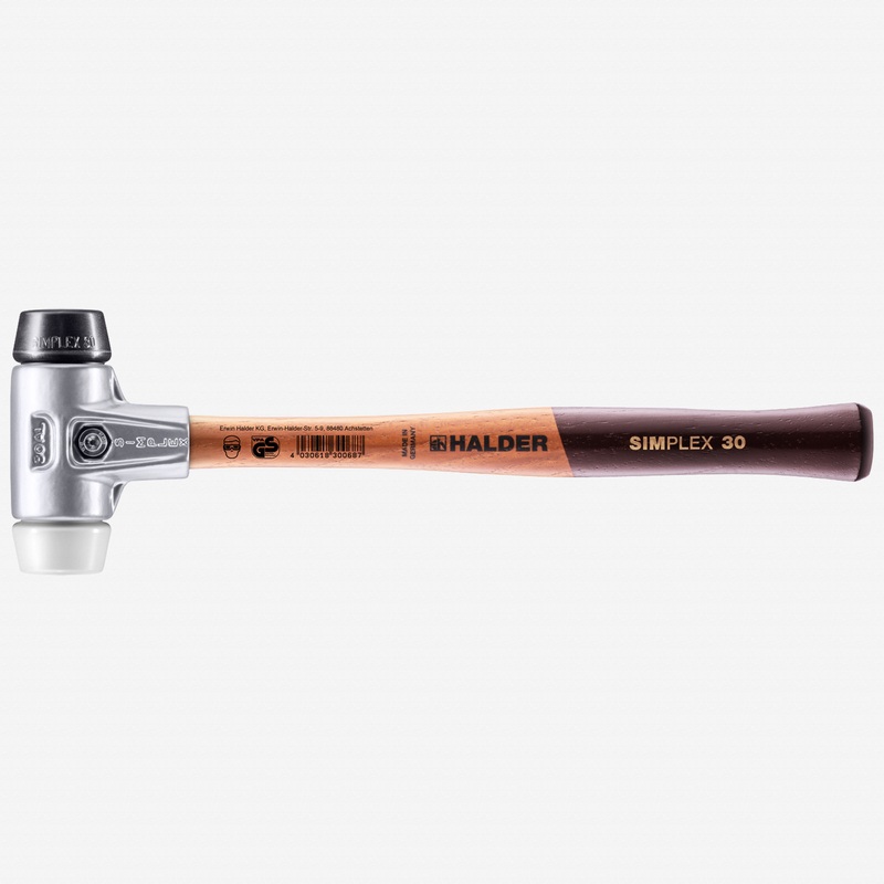 Halder Simplex Mallet with Black Rubber/Superplastic Inserts and Lightweight Aluminum Housing, 1.18" / 7.05 oz.