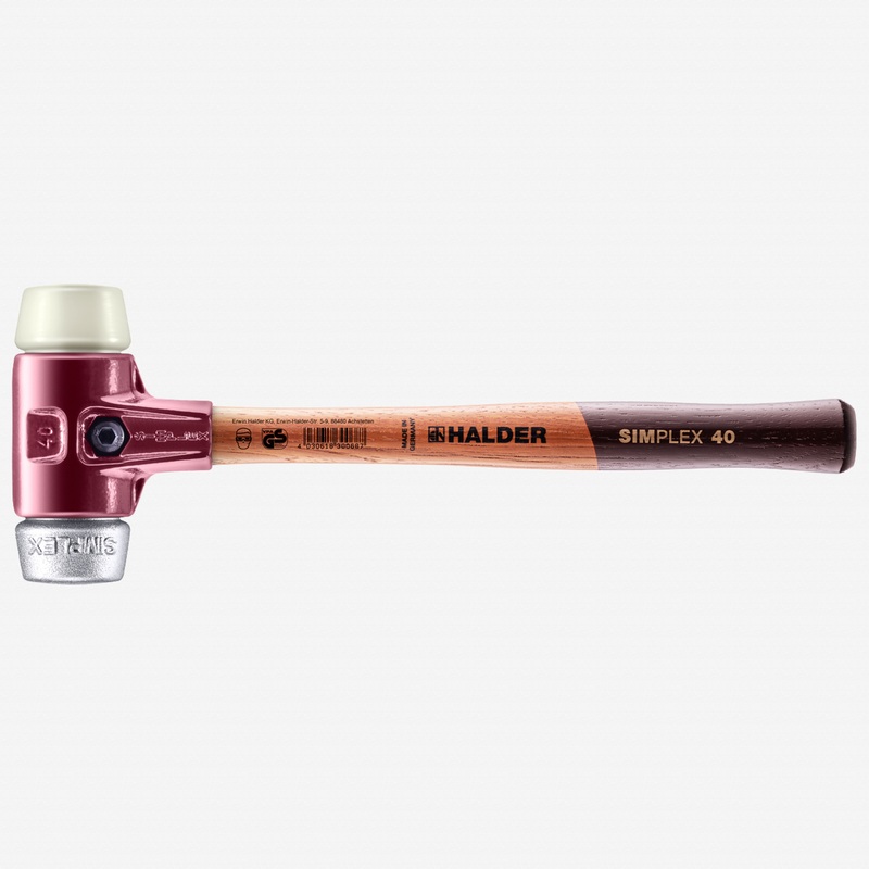 Halder Simplex Mallet with Nylon and Aluminum Inserts  / Cast Iron Housing and Wood Handle, 1.57" / 23.99 oz.