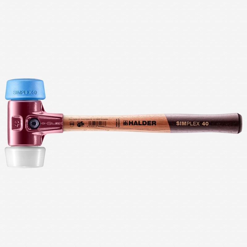 Halder Simplex Mallet with Oversize Soft Blue Rubber/Superplastic Inserts and Cast Iron Housing, 1.97" / 23.99 oz.