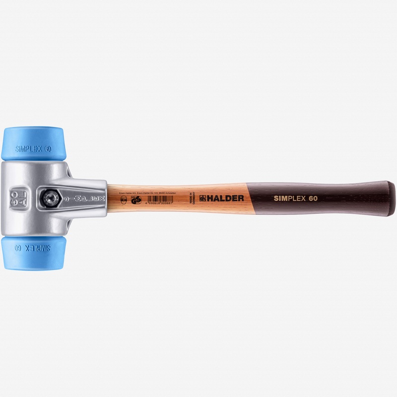 Halder Simplex Mallet with Oversized Soft Blue Rubber Inserts and Lightweight Alumimum Housing, 2.36" / 29.1 oz.