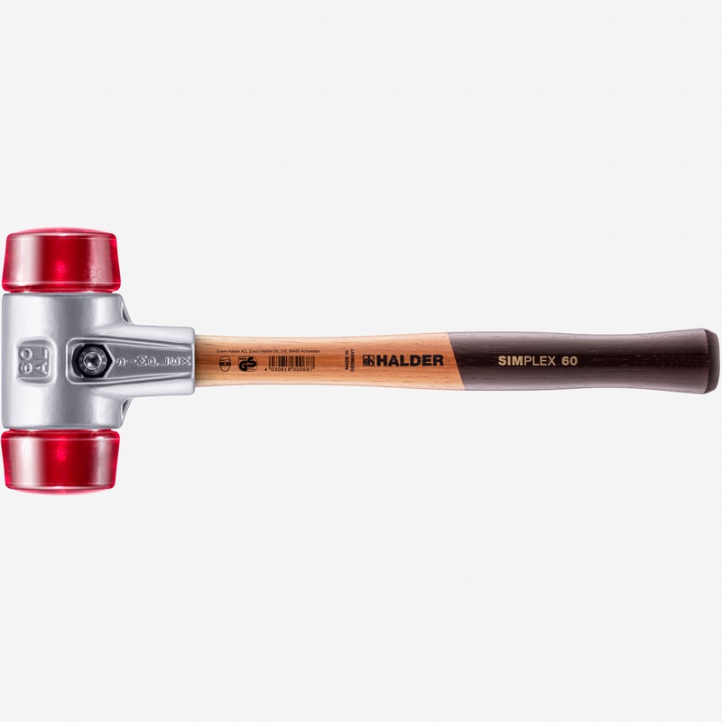 Halder Simplex Mallet with Red Acetate Plastic Inserts and Lightweight Aluminum Housing, 2.36" / 32.45 oz.