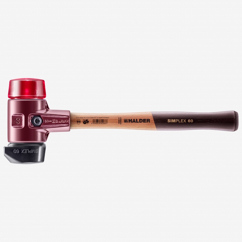 Halder Simplex Mallet with Red Plastic/STAND-UP Black Rubber Inserts and Cast Iron Housing, 2.36" / 53.97 oz.