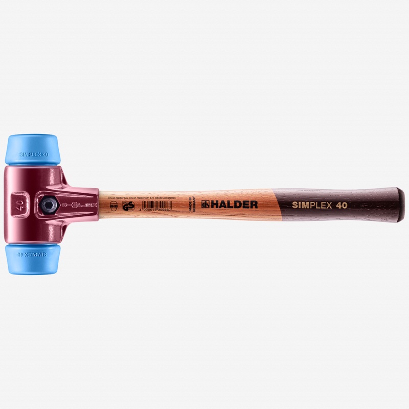 Halder Simplex Mallet with Soft Blue Rubber Inserts and Cast Iron Housing, 1.57"/ 12.35 oz