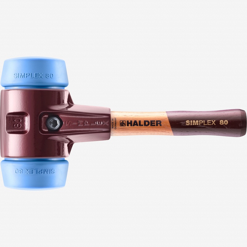 Halder Simplex Mallet with Soft Blue Rubber Inserts and Cast Iron Housing, Short Handle, 3.15"/ 94.36 oz