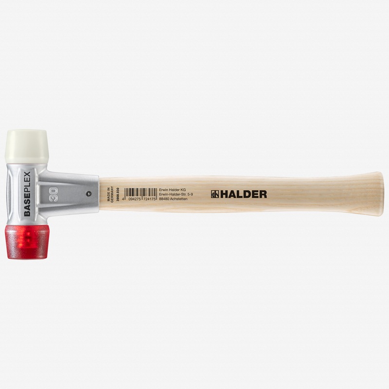Halder Baseplex Mallet with Nylon/Red Plastic Face Inserts and Zinc Die Cast Housing, 3.74" / 12.7 oz.