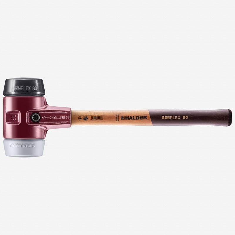 Halder Simplex Mallet with Black Rubber/Grey Rubber Inserts and Cast Iron Housing, 3.15" / 99.65 oz.