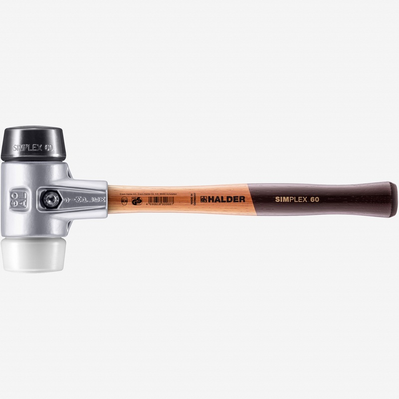 Halder Simplex Mallet with Black Rubber/Superplastic Inserts and Lightweight Aluminum Housing, 2.36" / 33.51 oz.