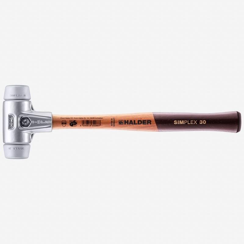 Halder Simplex Mallet with Grey Rubber Inserts and Lightweight Aluminum Housing, 1.18" / 7.23 oz.