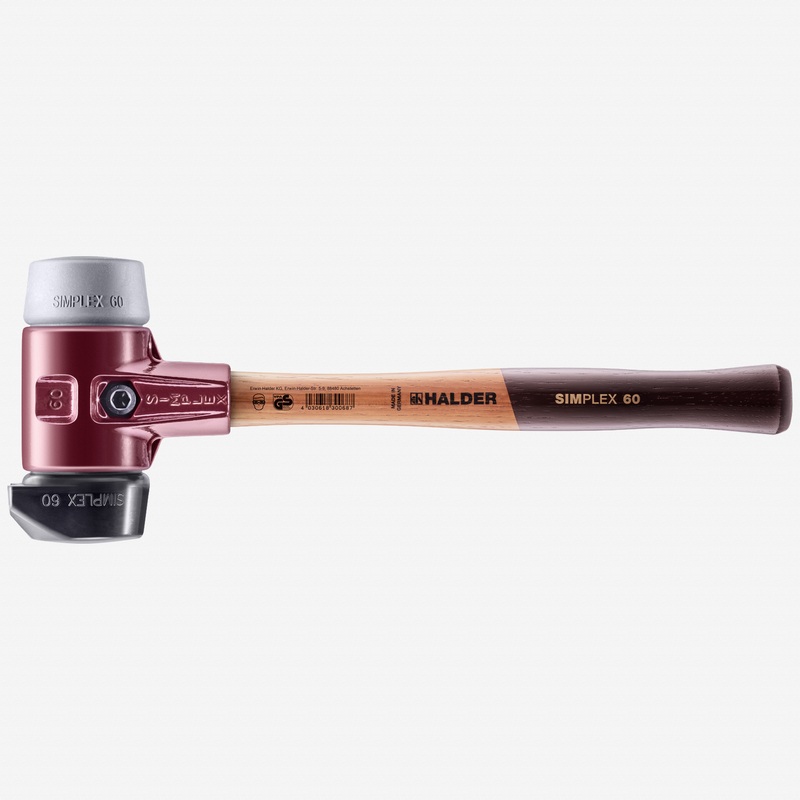 Halder Simplex Mallet with Grey Rubber/STAND-UP Black Rubber Inserts and Cast Iron Housing, 2.36" / 55.38 oz.