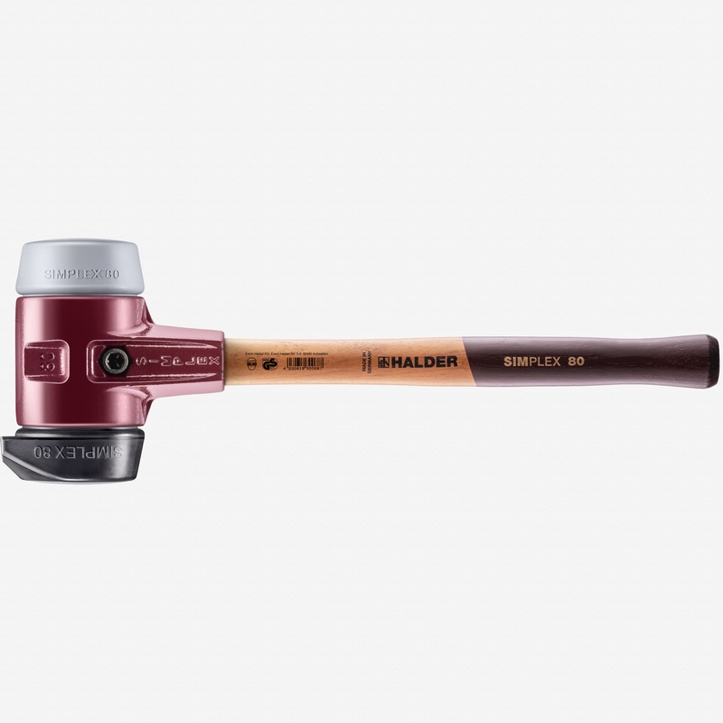 Halder Simplex Mallet with Grey Rubber/STAND-UP Black Rubber Inserts and Cast Iron Housing, 3.15" / 101.41 oz.