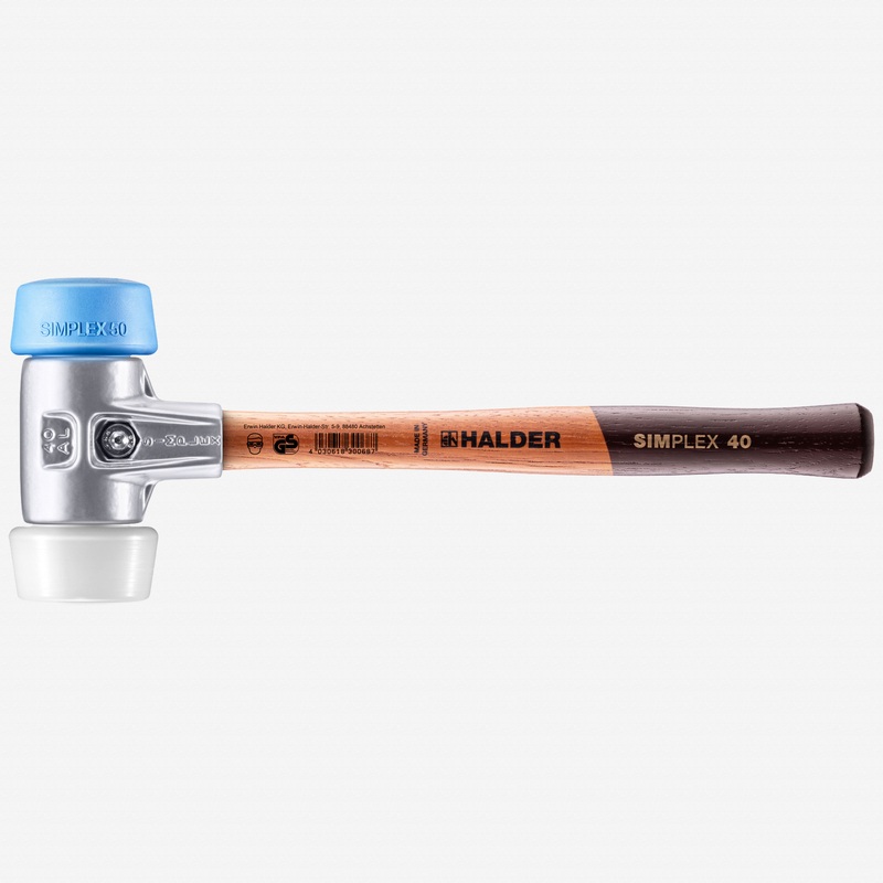 Halder Simplex Mallet with Oversized Soft Blue Rubber/Superplastic Inserts and Lightweight Alumimum Housing, 1.97" / 15.17 oz.