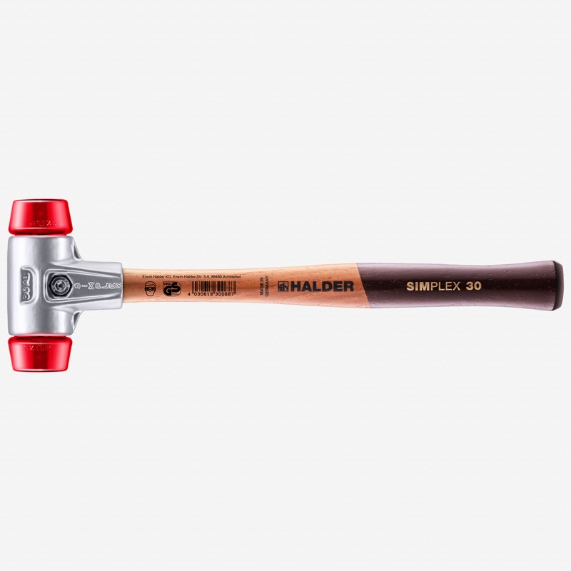 Halder Simplex Mallet with Red Acetate Plastic Inserts and Lightweight Aluminum Housing, 1.18" / 7.23 oz.