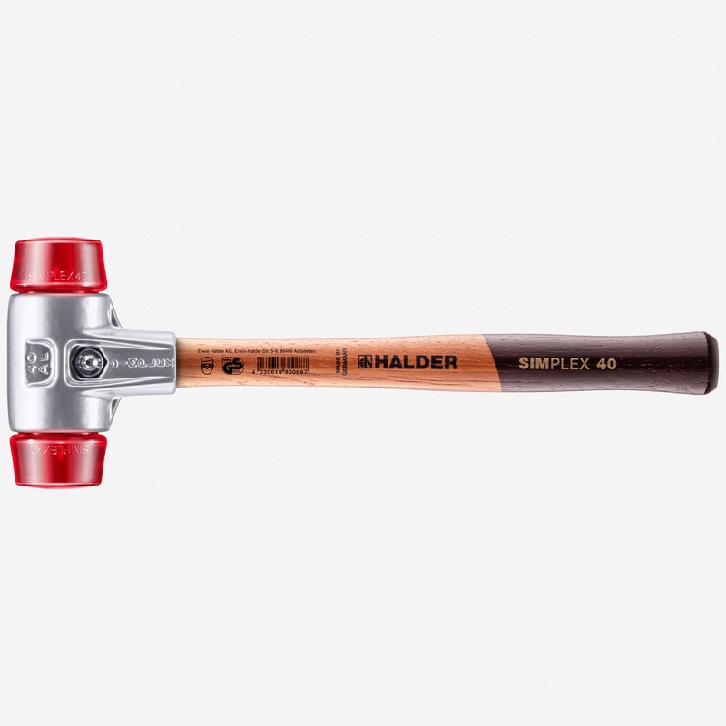 Halder Simplex Mallet with Red Acetate Plastic Inserts and Lightweight Aluminum Housing, 1.57" / 13.76 oz.