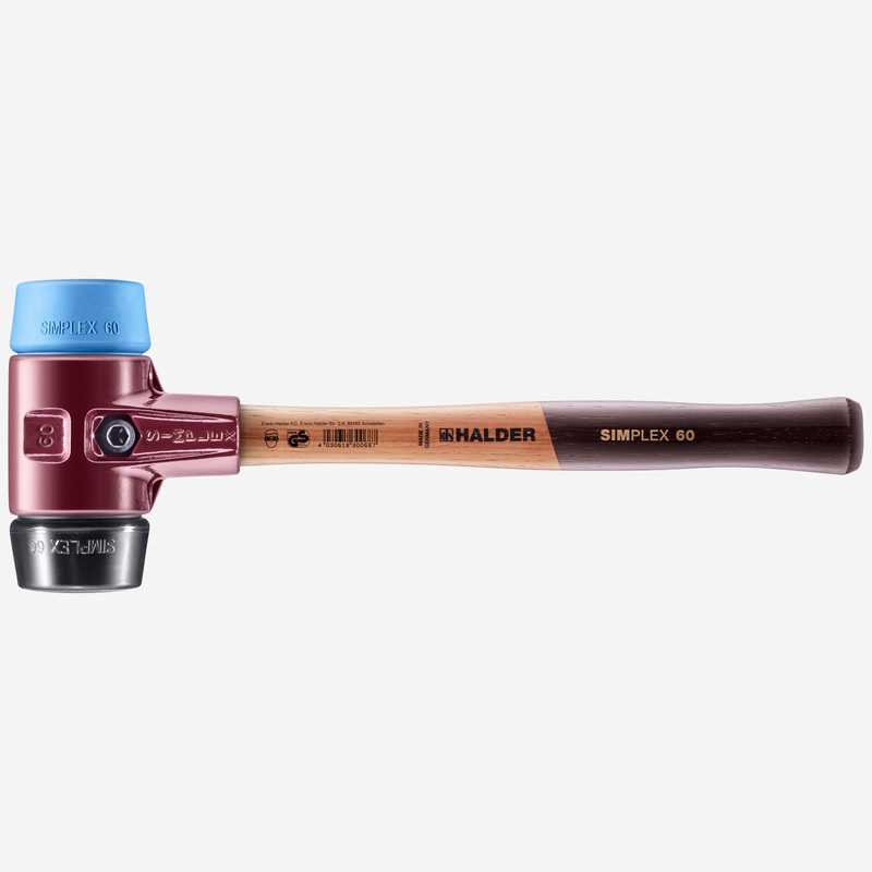 Halder Simplex Mallet with Soft Blue Rubber/Black Rubber Inserts and Cast Iron Housing, 2.36" / 52.21 oz.
