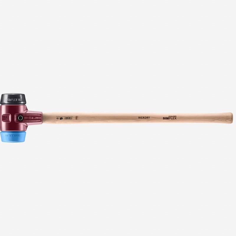 Halder Simplex Mallet with Soft Blue Rubber/Black Rubber Inserts and Cast Iron Housing, 3.15" / 113.05 oz.