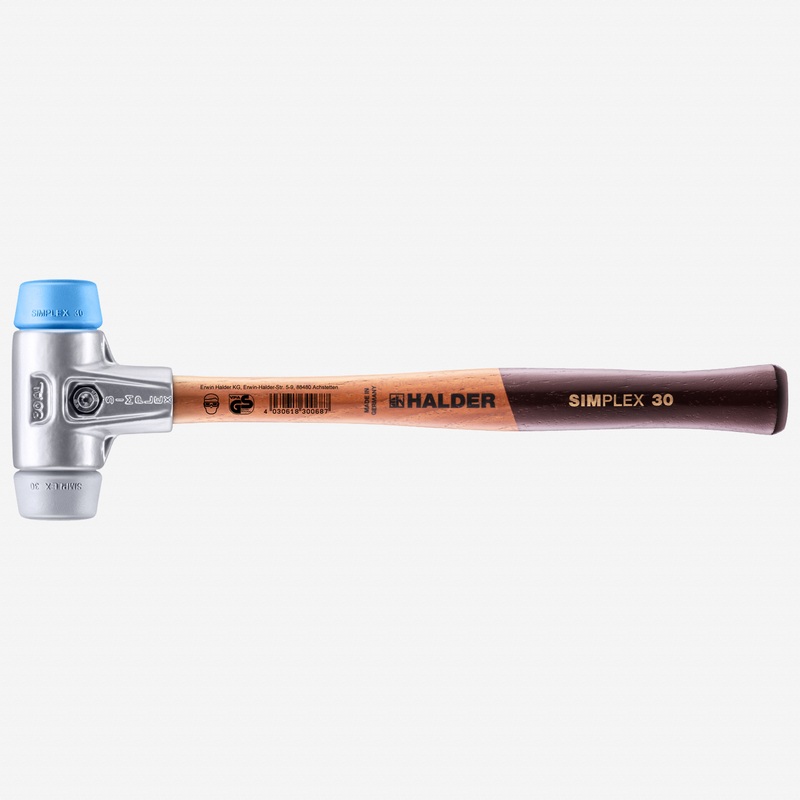 Halder Simplex Mallet with Soft Blue Rubber/Grey Rubber Inserts and Lightweight Aluminum Housing, 1.18" / 6.53 oz.