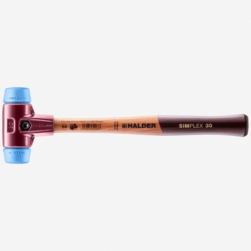 Halder Simplex Mallet with Soft Blue Rubber Inserts and Cast Iron Housing, 1.2"/ 12.35 oz