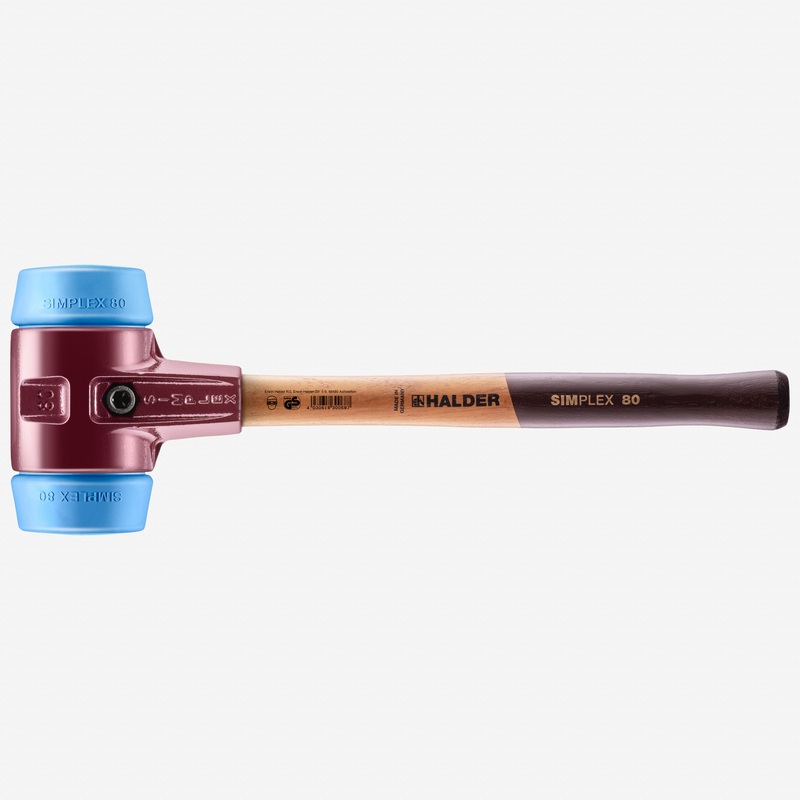 Halder Simplex Mallet with Soft Blue Rubber Inserts and Cast Iron Housing, 3.15"/ 97.89 oz