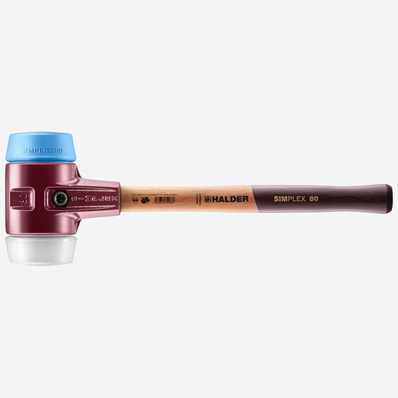 Halder Simplex Mallet with Soft Blue Rubber/Superplastic Inserts and Cast Iron Housing, 3.15" / 96.47 oz.