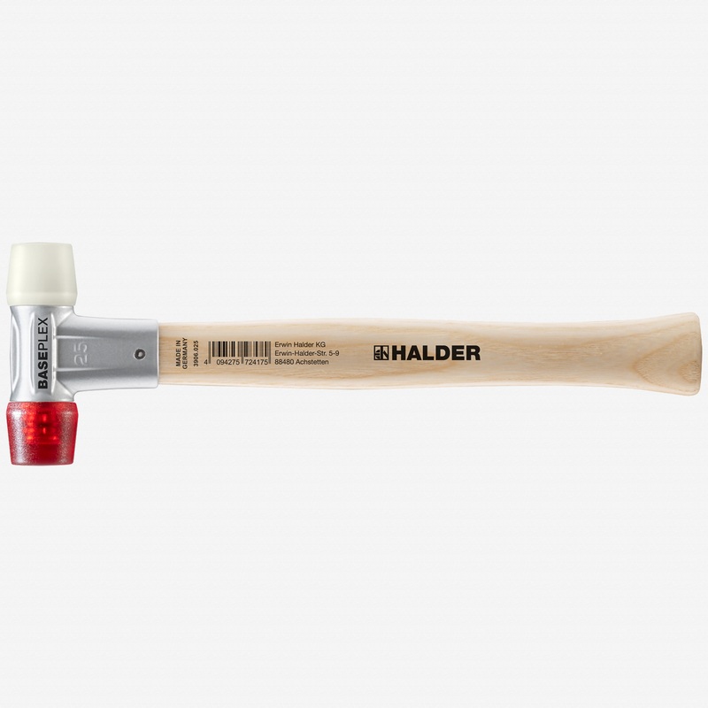 Halder Baseplex Mallet with Nylon/Red Plastic Face Inserts and Zinc Die Cast Housing, 3.39" / 7.58 oz.