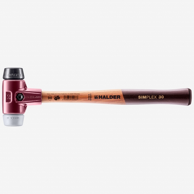 Halder Simplex Mallet with Black Rubber/Grey Rubber Inserts and Cast Iron Housing, 1.18" / 11.99 oz.