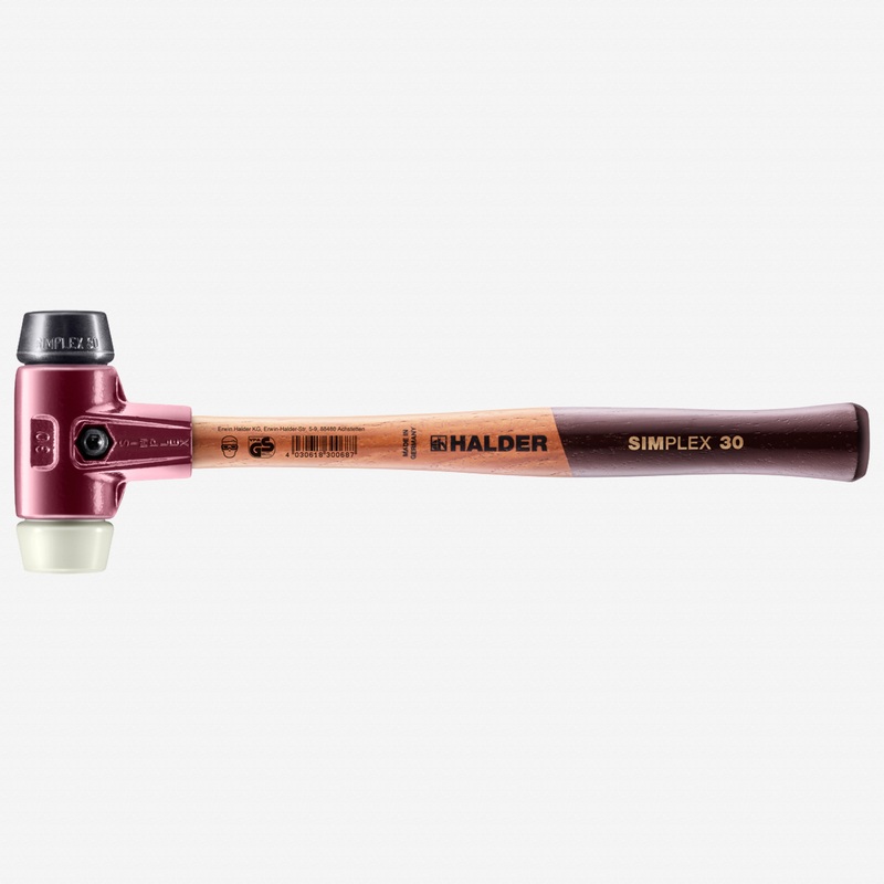 Halder Simplex Mallet with Black Rubber/Nylon Inserts and Cast Iron Housing, 1.18" / 12.52 oz.