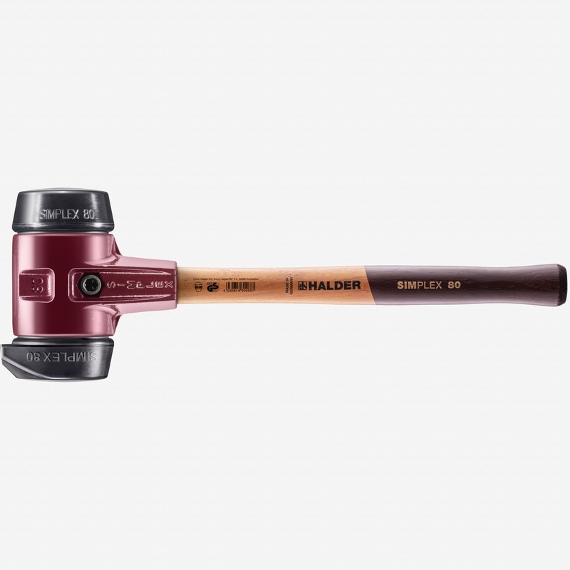 Halder Simplex Mallet with Black Rubber/STAND-UP Black Rubber Inserts and Cast Iron Housing, 3.15" / 103 oz.