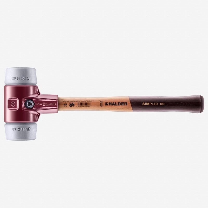 Halder Simplex Mallet with Non-Marring Grey Rubber Inserts and Cast Iron Housing, 2.36" / 50.09 oz.